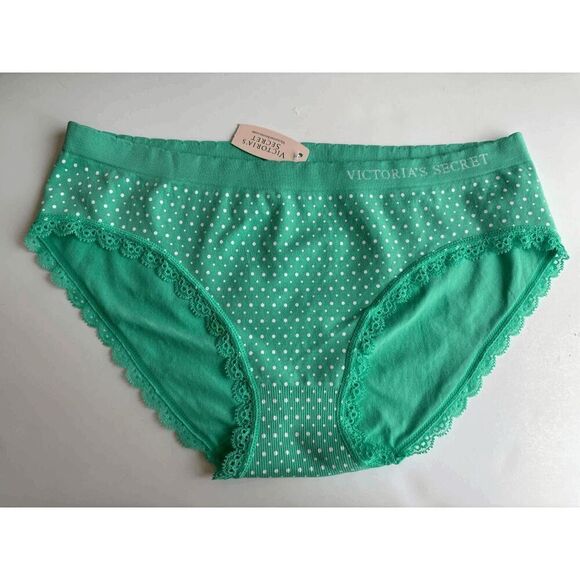 Victorias Secret Vintage Hiphugger Panty Seamless Lace Polka Dot Teal Size M - Picture 1 of 3